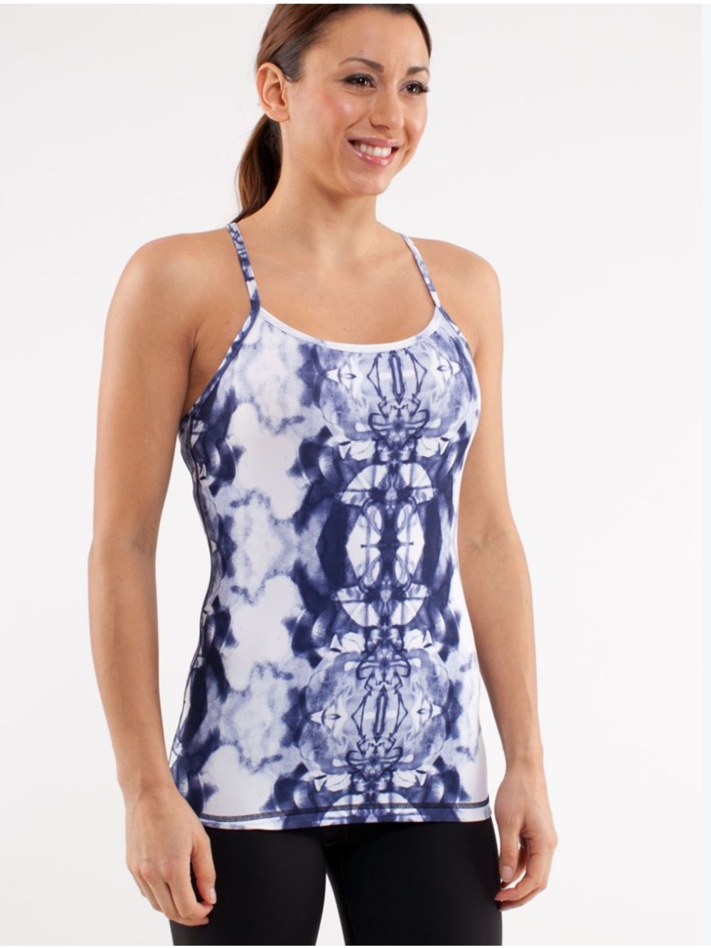 lululemon Power Y Tank White and Deep Indigo Printed Size 8